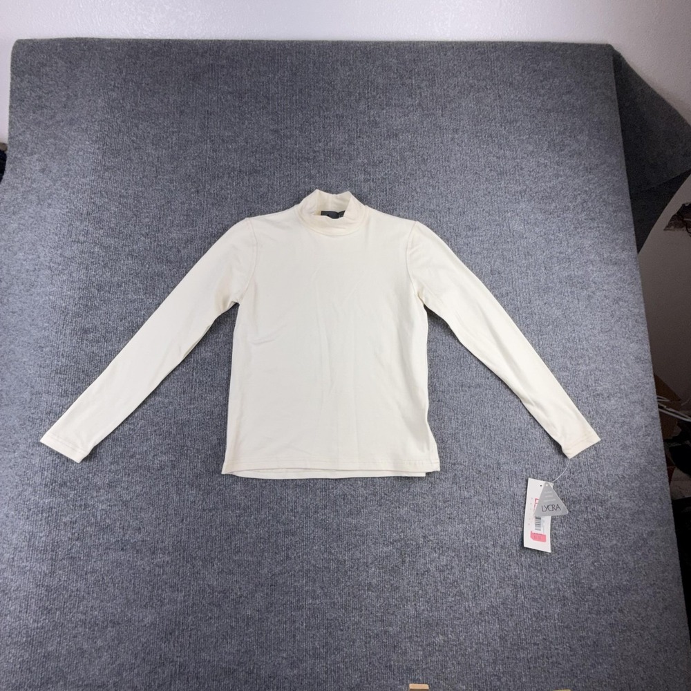 Lizwear Shirt Womens Petite Small White Mock Neck Long Sleeve Basic Top Stretch